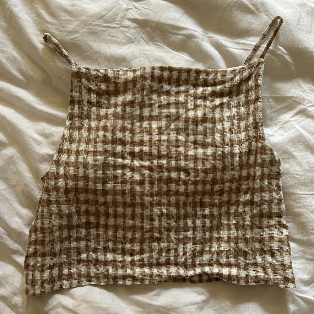 Reformation Kerri Linen Top Dunes Check + Mila Linen Short Size S